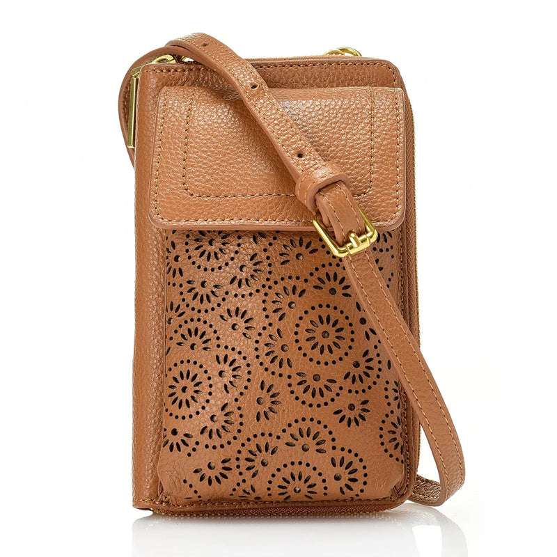 Leah Perforated Leather Phone Case Crossbody