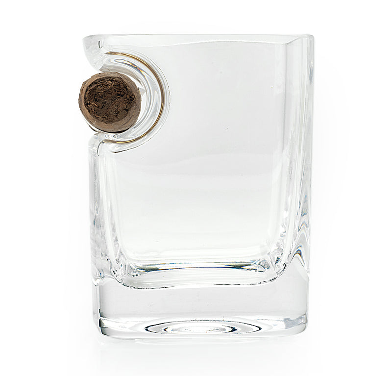 Double Old Fashioned Whiskey Glass with Cigar Holder
