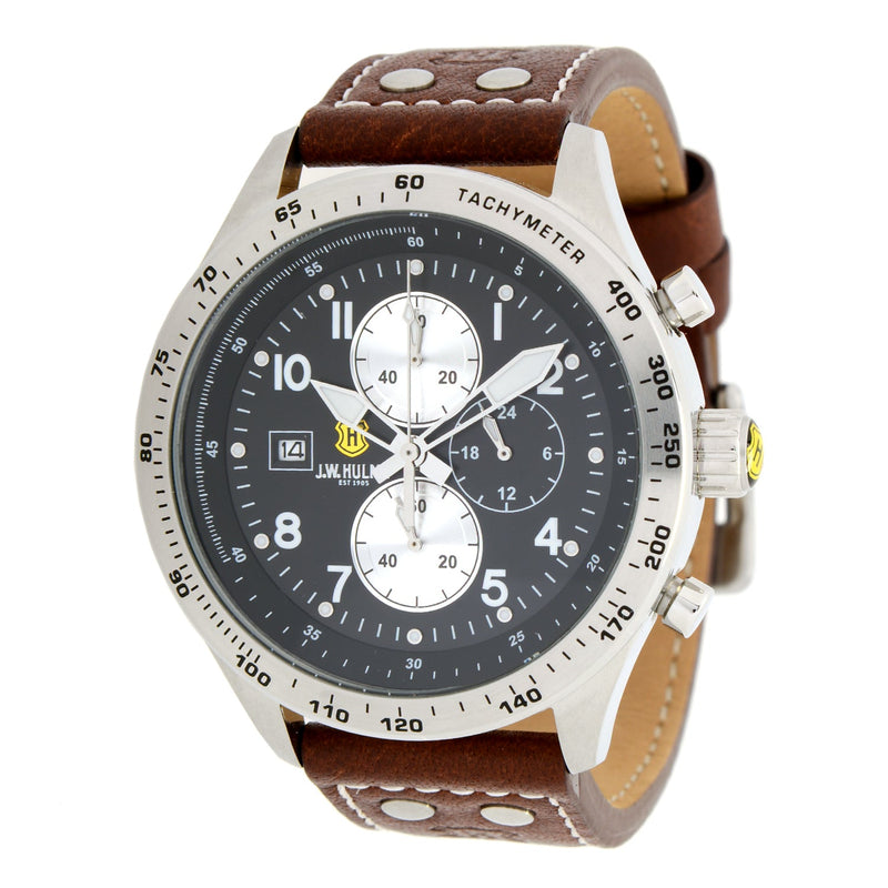 45mm Quartz Chronograph Leather Strap Watch Men's