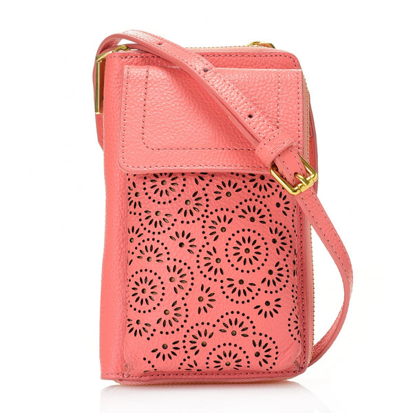 Leah Perforated Leather Phone Case Crossbody